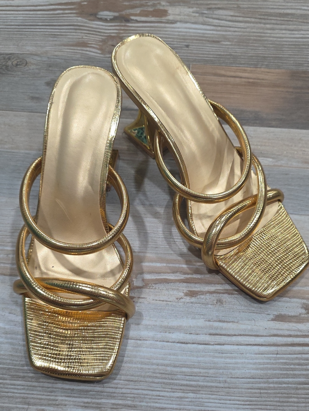 Gold Strappy Heeled Sandals for Women